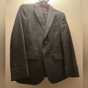 Joseph Abboud boys suit in charcoal gray/Deer Stags Matthew Jr. shoes in dark br